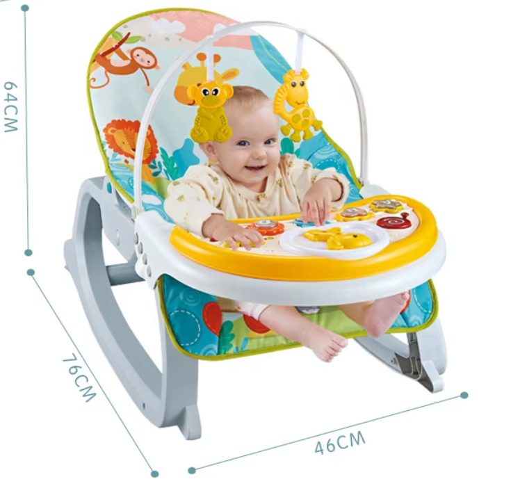 Silla mecedora, musical, vibradora y bandeja